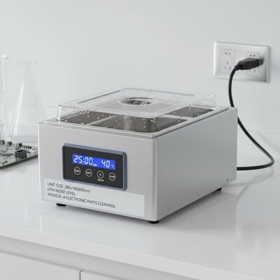 Tamaño de unidad 280x180x200mm Limpiador ultrasónico de sobremesa Equipo de bajo nivel de ruido para limpieza de piezas médicas y electrónicas
