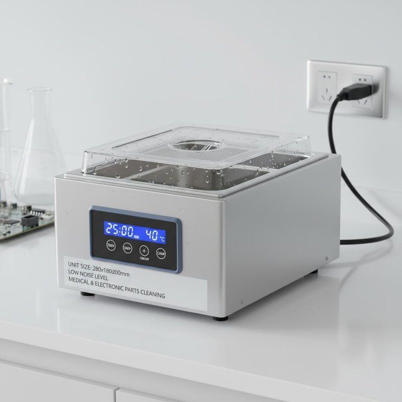 Tamaño de unidad 280x180x200mm Limpiador ultrasónico de sobremesa Equipo de bajo nivel de ruido para limpieza de piezas médicas y electrónicas